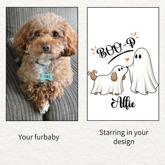 Custom Halloween Ghost Lumbar Pillow Case Starring Your Pet – “Boo‑p” Design