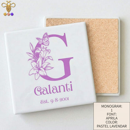 Monogram with Name & Est. Date – Tiles & Trivet (Choose Tile Type)