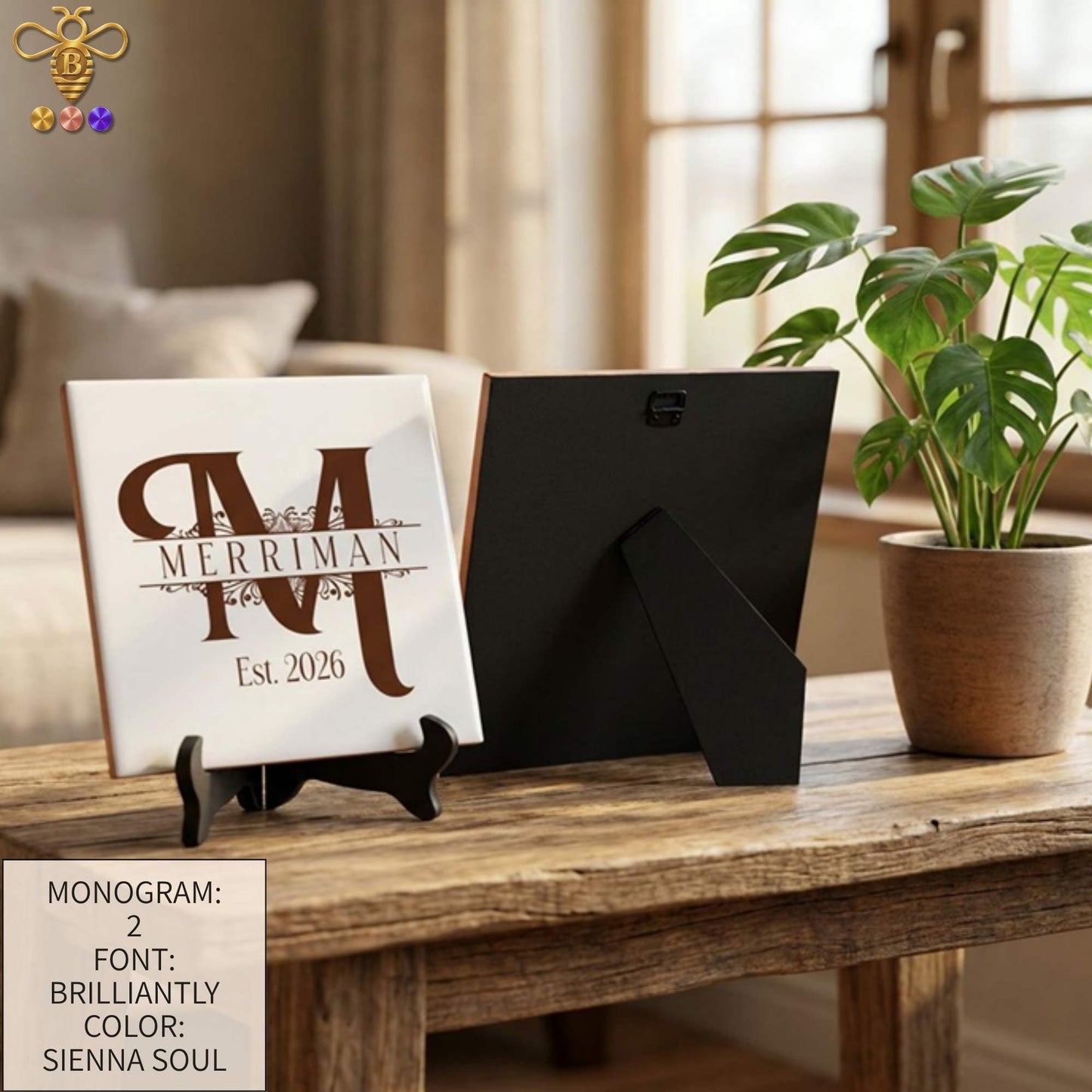 Monogram with Name & Est. Date – Tiles & Trivet (Choose Tile Type)