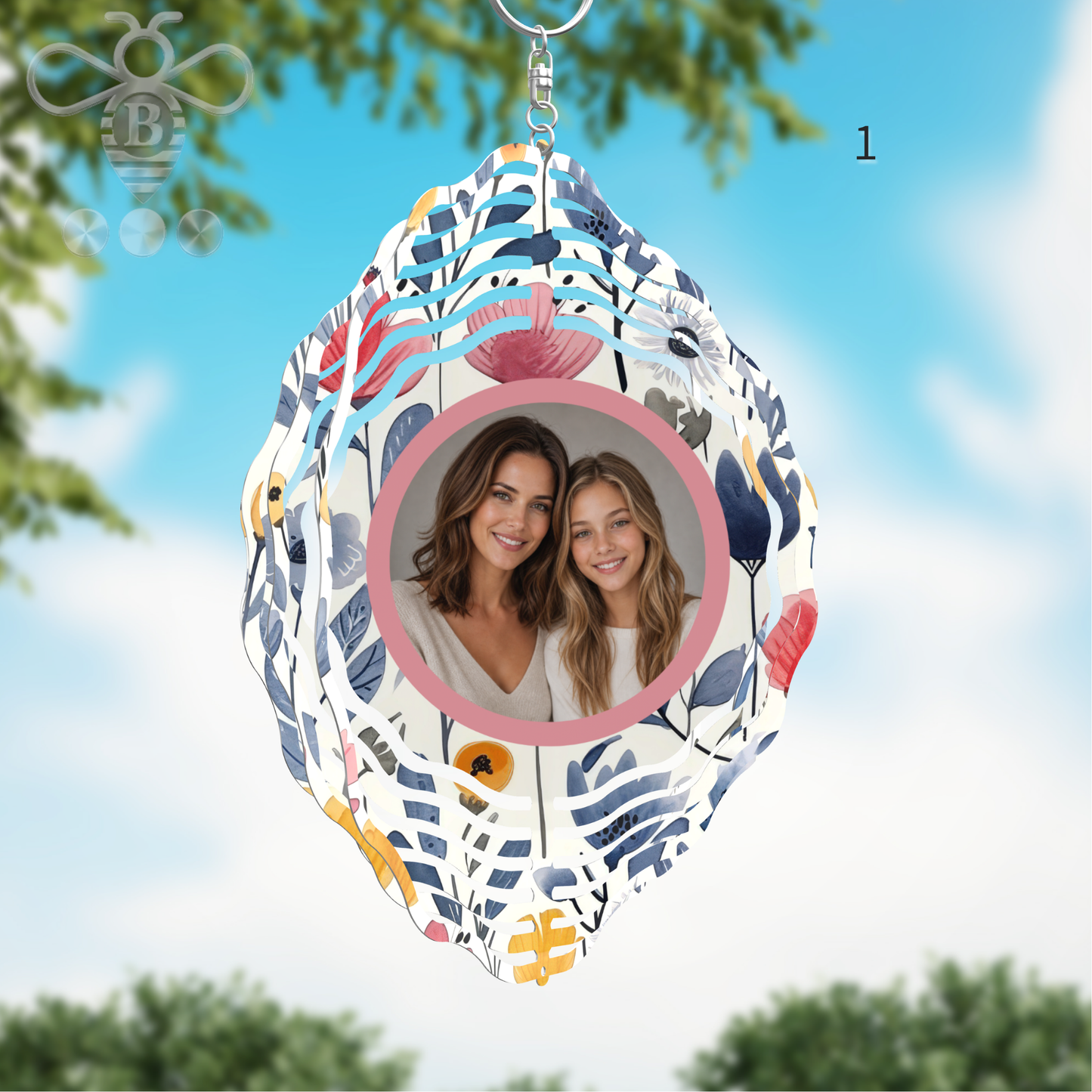 Custom Photo & Floral Wind Spinner – 8" Aluminum Personalized Gift