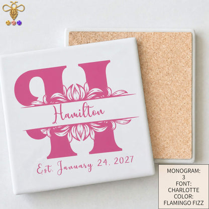 Monogram with Name & Est. Date – Tiles & Trivet (Choose Tile Type)