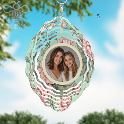 Custom Photo & Floral Wind Spinner – 8" Aluminum Personalized Gift