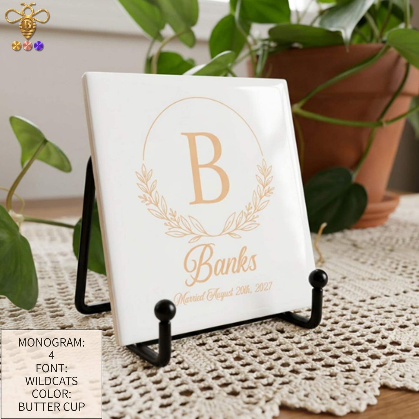 Monogram with Name & Est. Date – Tiles & Trivet (Choose Tile Type)