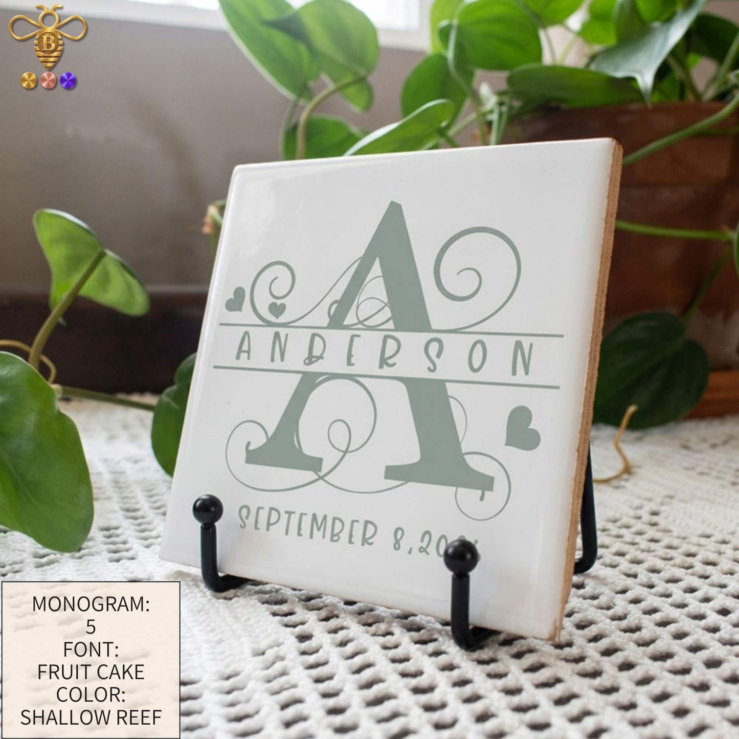 Monogram with Name & Est. Date – Tiles & Trivet (Choose Tile Type)