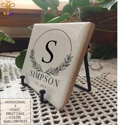 Monogram with Name & Est. Date – Tiles & Trivet (Choose Tile Type)