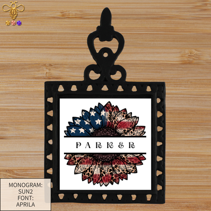 Patriotic Monogram Name & Est. Date Tile – 4x4, 6x6, 8x8 (Trivet & Display)