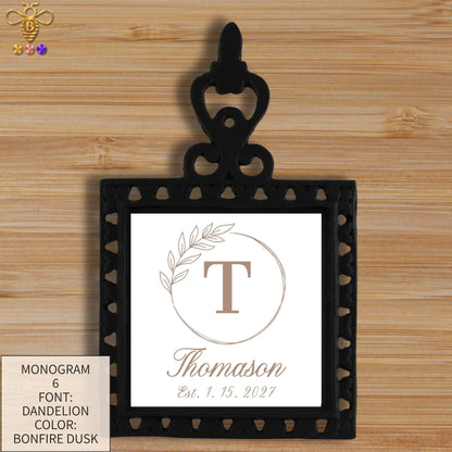 Monogram with Name & Est. Date – Tiles & Trivet (Choose Tile Type)