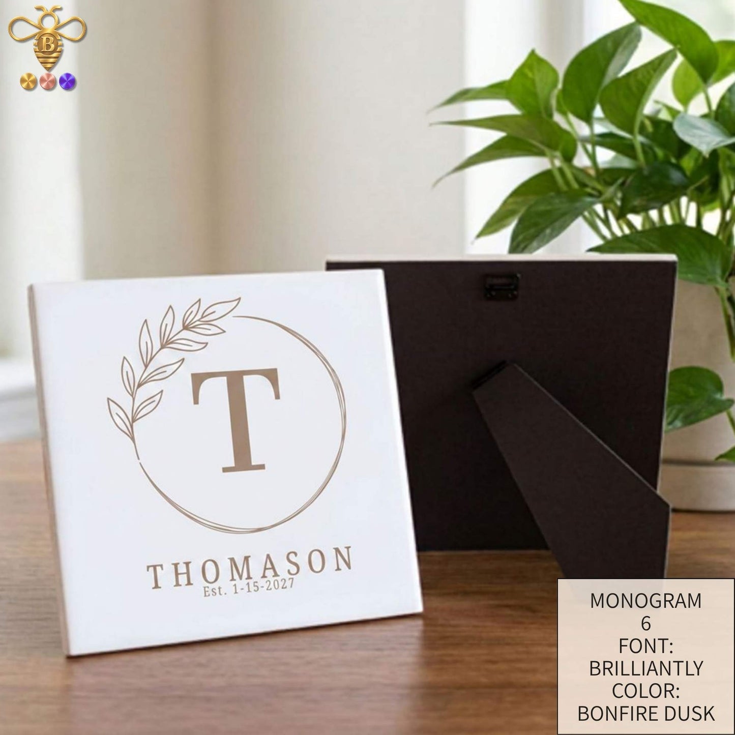 Monogram with Name & Est. Date – Tiles & Trivet (Choose Tile Type)