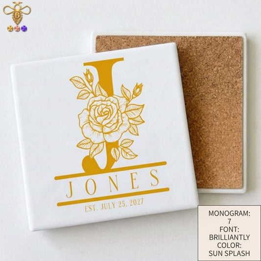 Monogram with Name & Est. Date – Tiles & Trivet (Choose Tile Type)