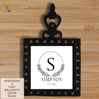 Monogram with Name & Est. Date – Tiles & Trivet (Choose Tile Type)