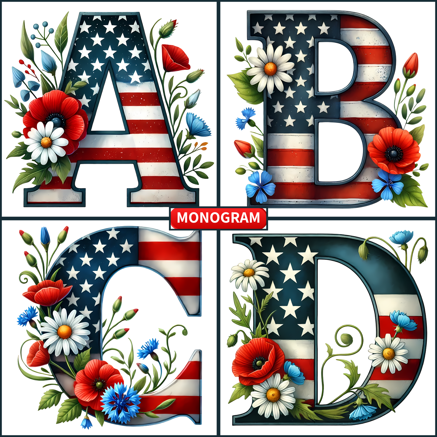 Patriotic Monogram Name & Est. Date Tile – 4x4, 6x6, 8x8 (Trivet & Display)