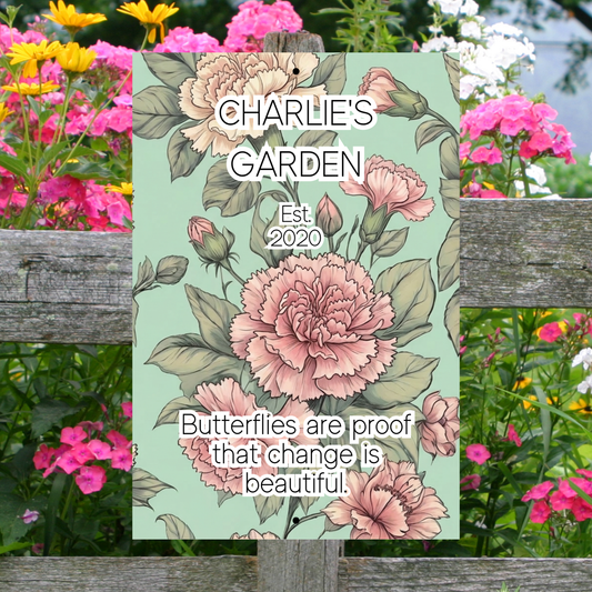 Personalized Aluminum Flower Garden Wall Sign –Name, Date & Quote