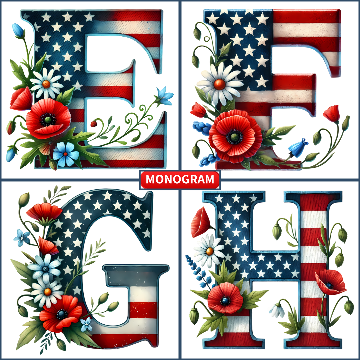 Patriotic Monogram Name & Est. Date Tile – 4x4, 6x6, 8x8 (Trivet & Display)