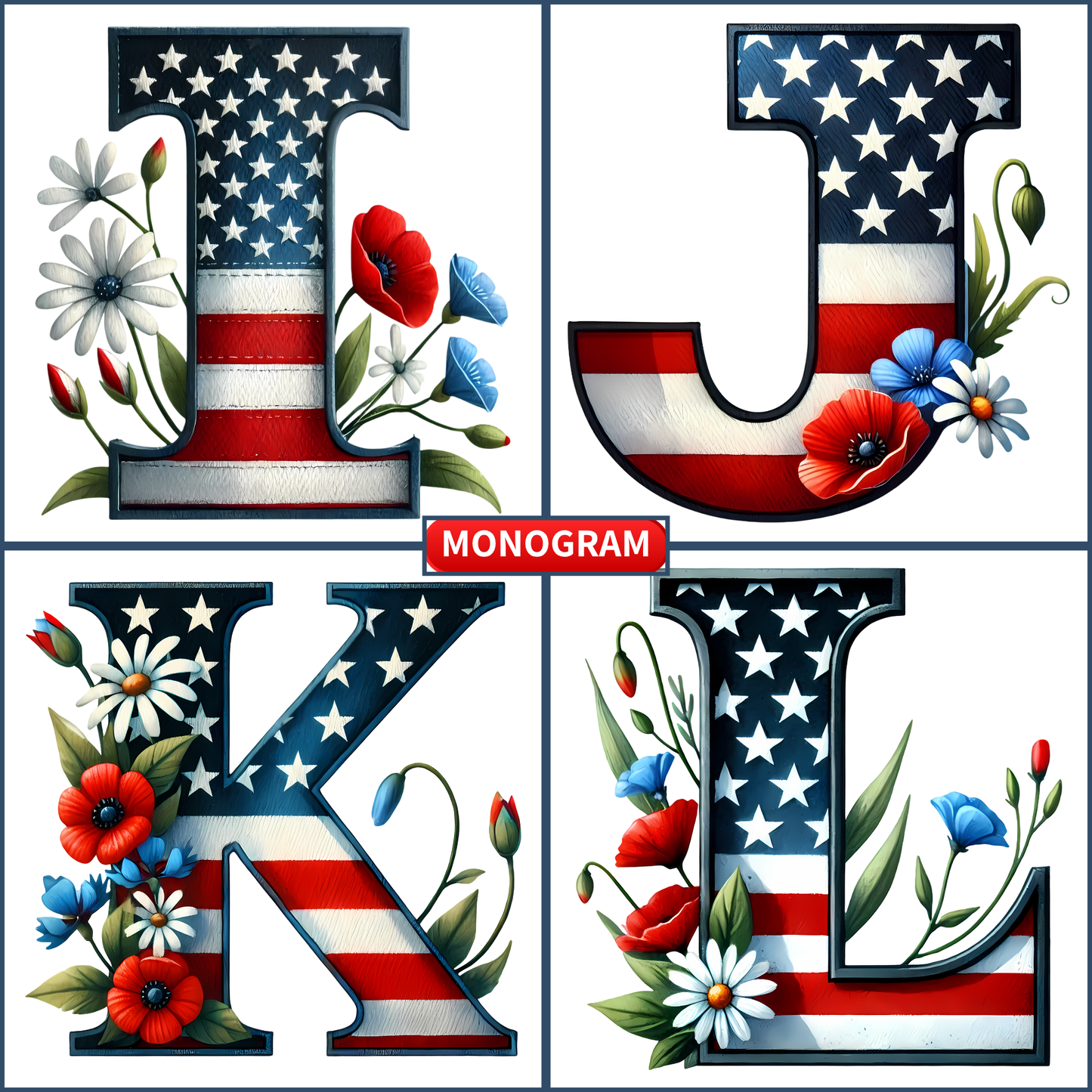 Patriotic Monogram Name & Est. Date Tile – 4x4, 6x6, 8x8 (Trivet & Display)