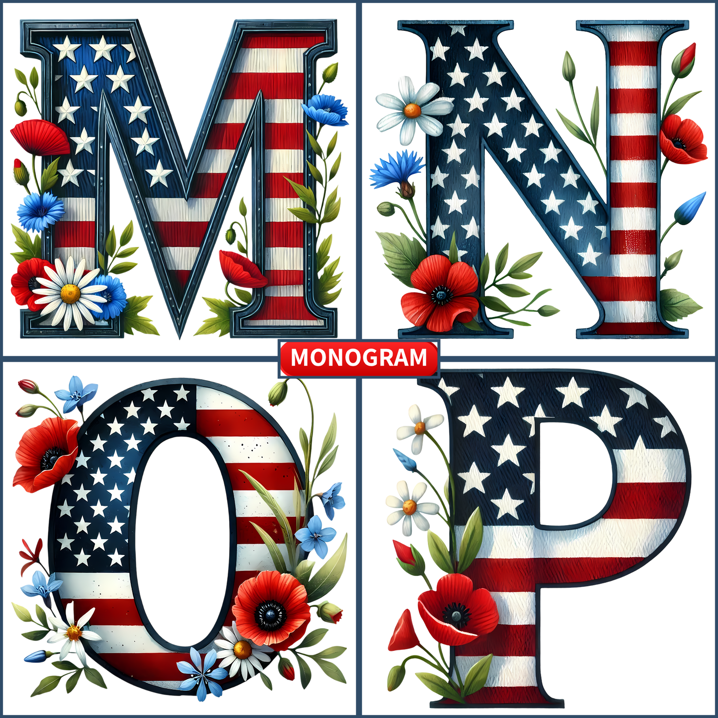 Patriotic Monogram Name & Est. Date Tile – 4x4, 6x6, 8x8 (Trivet & Display)