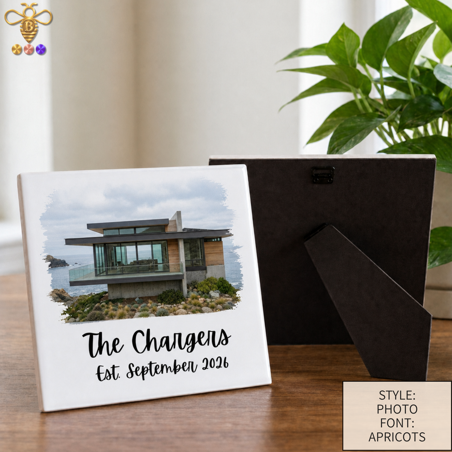 Tiles & Trivet (House Portrait) with Name & Est. Date (Choose Tile Type)