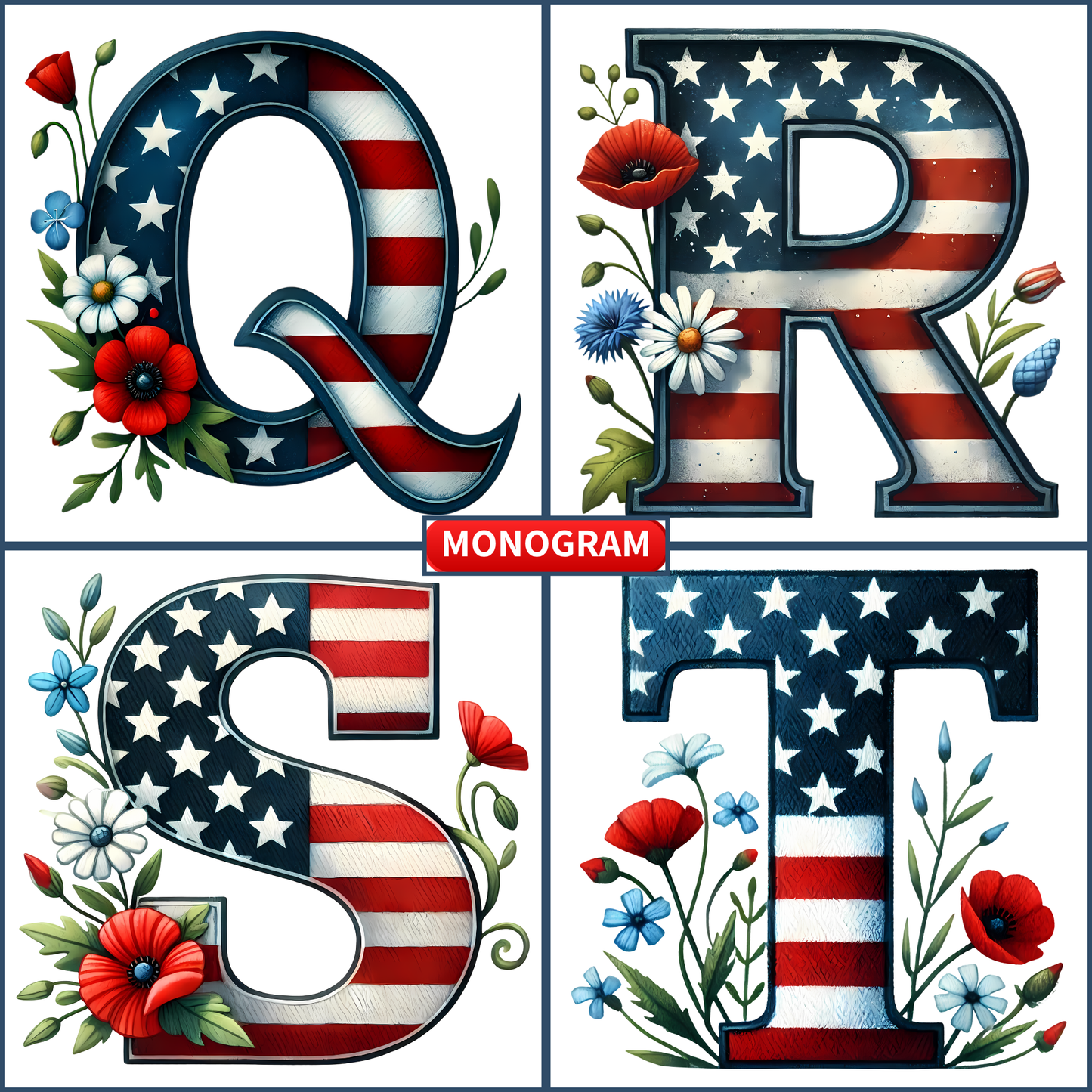 Patriotic Monogram Name & Est. Date Tile – 4x4, 6x6, 8x8 (Trivet & Display)