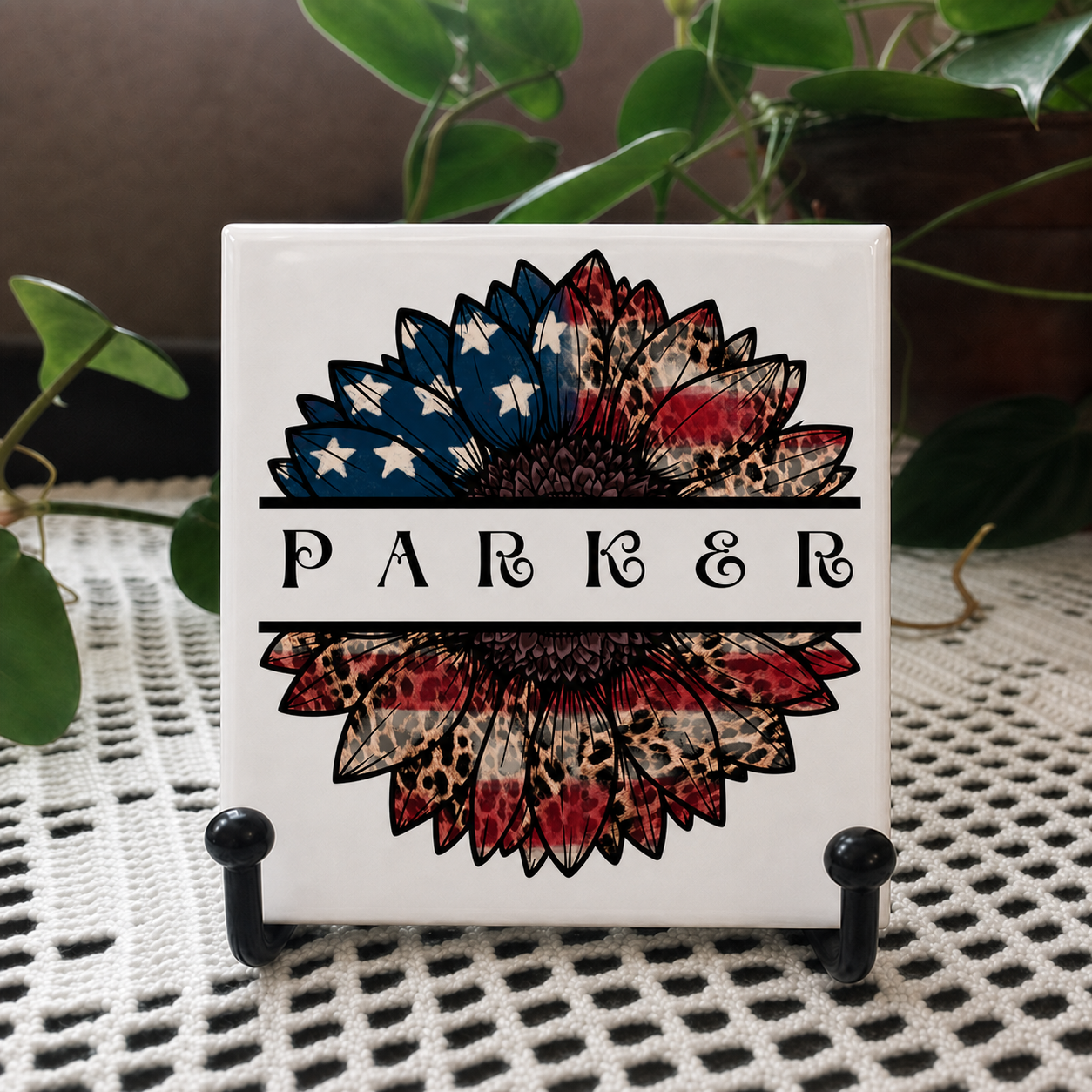 Patriotic Monogram Name & Est. Date Tile – 4x4, 6x6, 8x8 (Trivet & Display)
