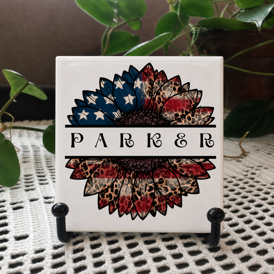 Patriotic Monogram Name & Est. Date Tile – 4x4, 6x6, 8x8 (Trivet & Display)