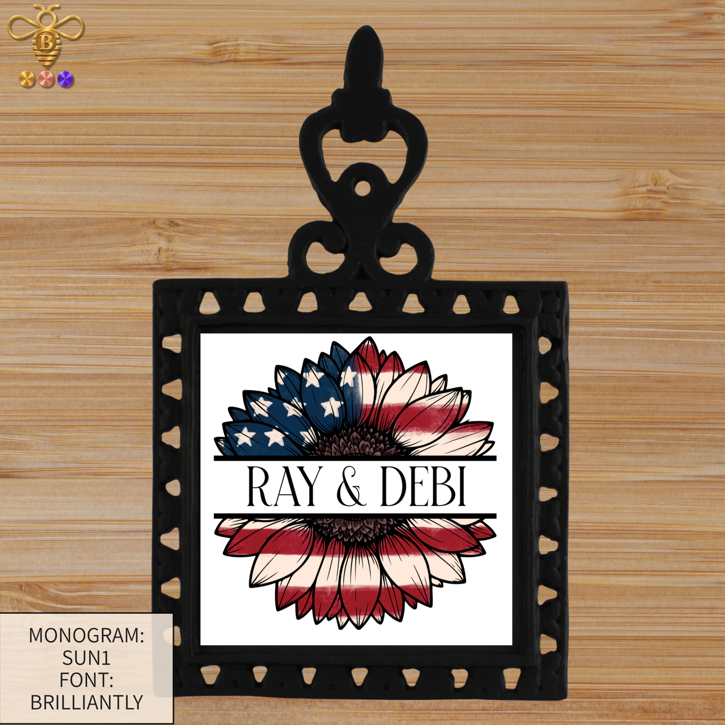 Patriotic Monogram Name & Est. Date Tile – 4x4, 6x6, 8x8 (Trivet & Display)