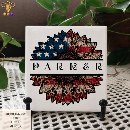 Patriotic Monogram Name & Est. Date Tile – 4x4, 6x6, 8x8 (Trivet & Display)