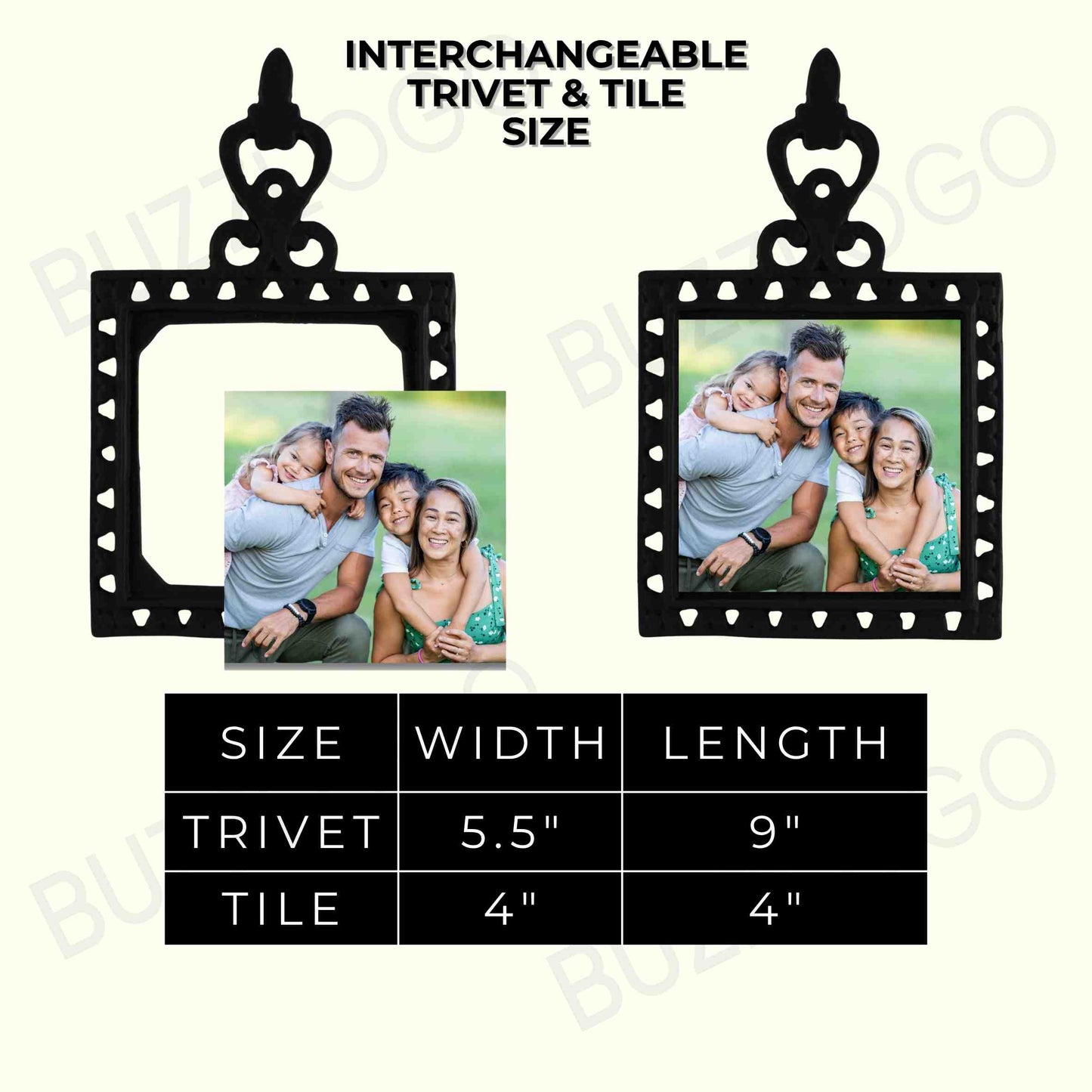 Personalized Interchangeable Photo Trivet – Cast Iron with Custom 4x4 Tile