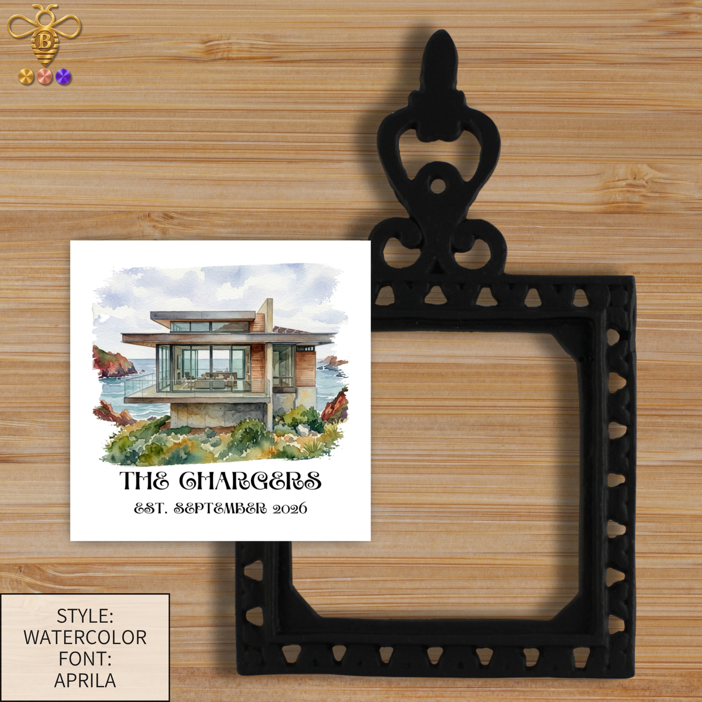 Tiles & Trivet (House Portrait) with Name & Est. Date (Choose Tile Type)