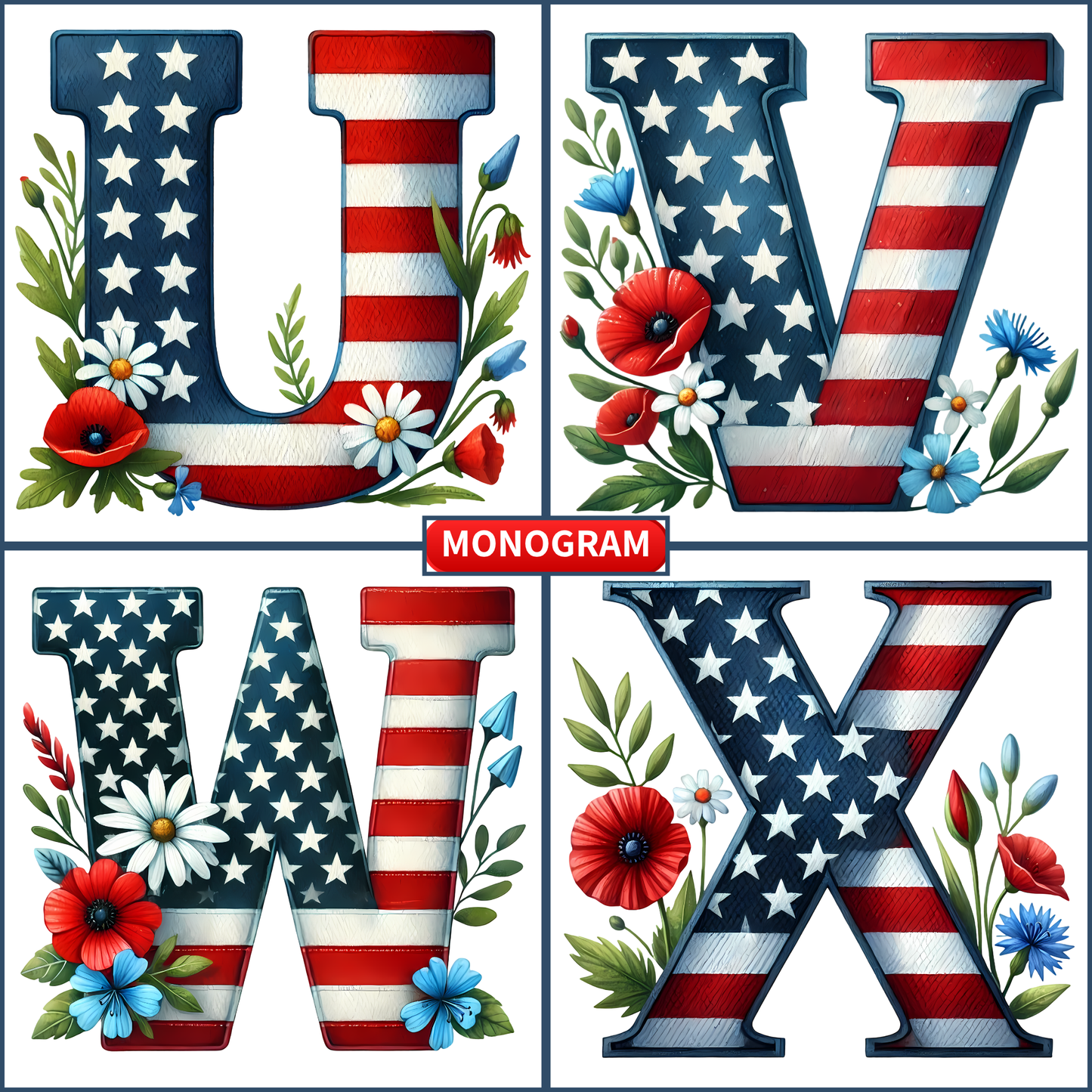 Patriotic Monogram Name & Est. Date Tile – 4x4, 6x6, 8x8 (Trivet & Display)