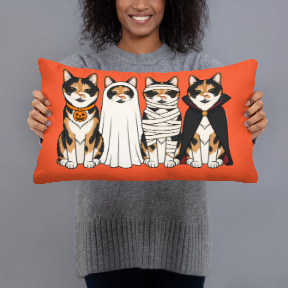 Custom Halloween Pillow Featuring Your Pet – 1–4 Pets, Mix & Match Costumes