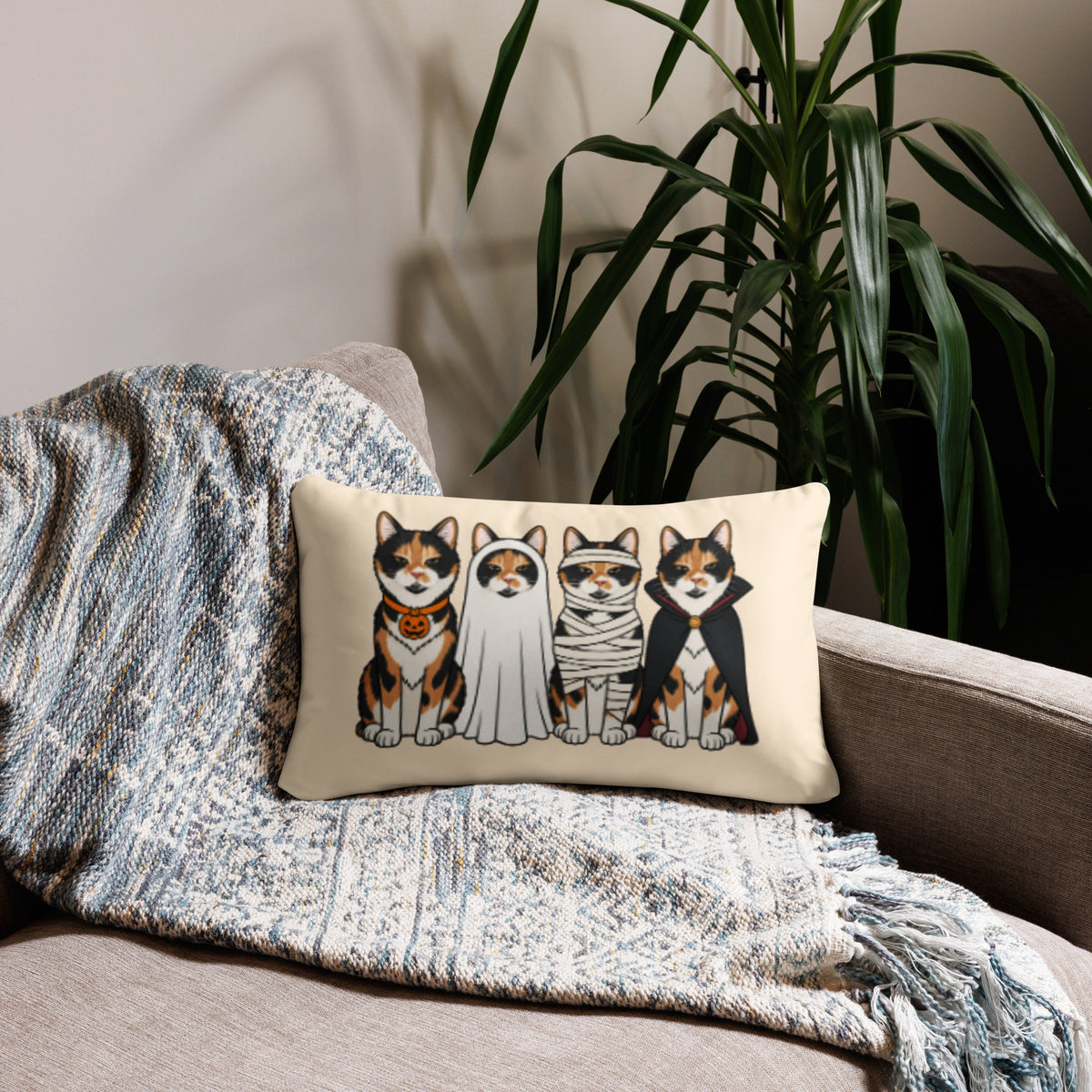 Custom Halloween Pillow Featuring Your Pet – 1–4 Pets, Mix & Match Costumes