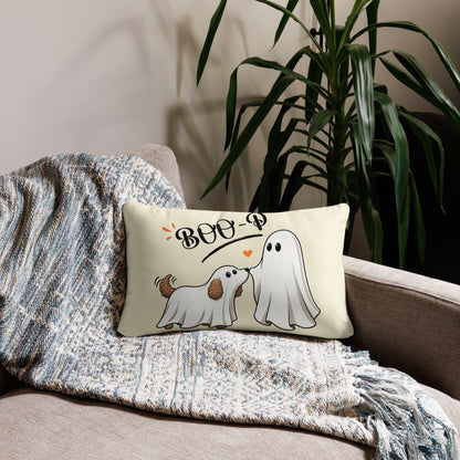 Custom Halloween Ghost Lumbar Pillow Starring Your Pet – “Boo‑p” Design