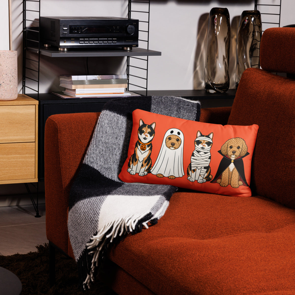 Custom Halloween Pillow Featuring Your Pet – 1–4 Pets, Mix & Match Costumes