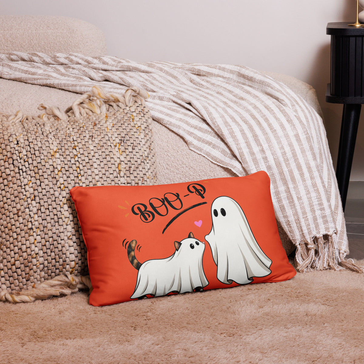 Custom Halloween Ghost Lumbar Pillow Starring Your Pet – “Boo‑p” Design