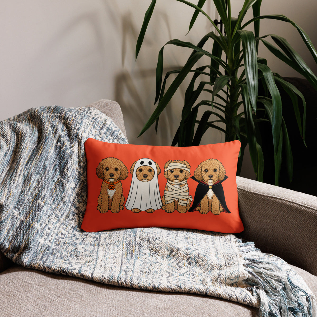 Custom Halloween Pillow Featuring Your Pet – 1–4 Pets, Mix & Match Costumes