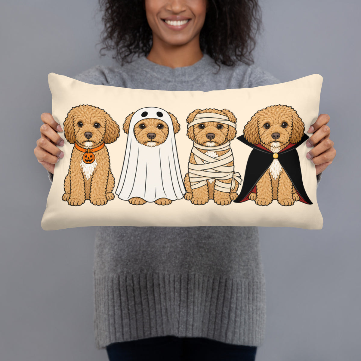 Custom Halloween Pillow Featuring Your Pet – 1–4 Pets, Mix & Match Costumes