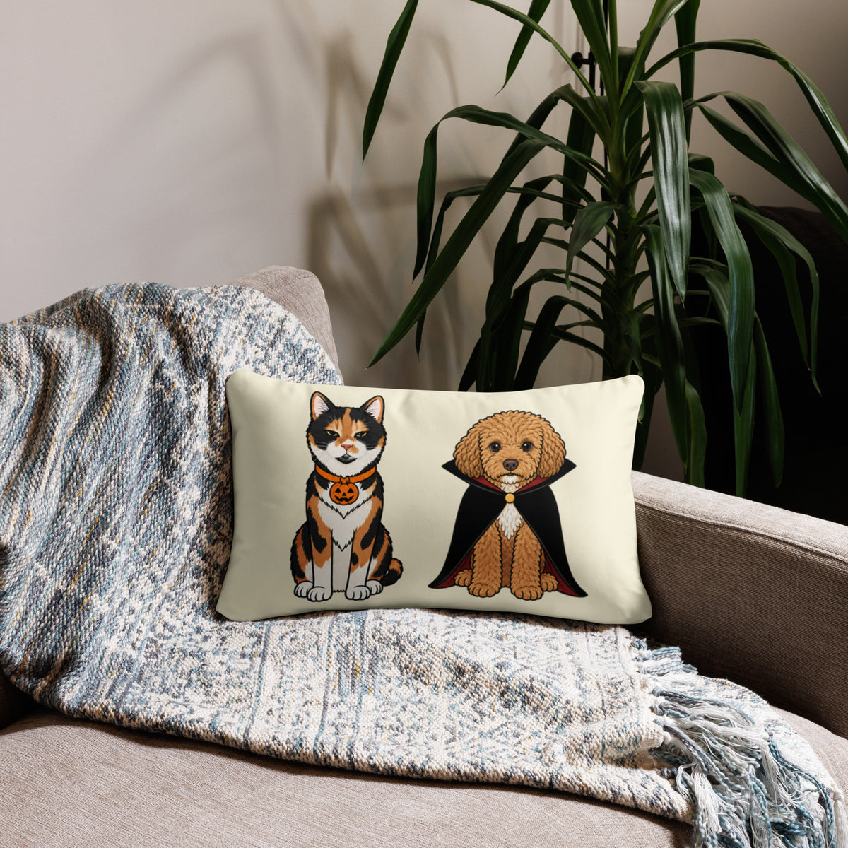 Custom Halloween Pillow Featuring Your Pet – 1–4 Pets, Mix & Match Costumes