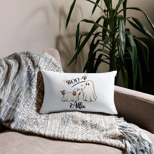 Custom Halloween Ghost Lumbar Pillow Case Starring Your Pet – “Boo‑p” Design