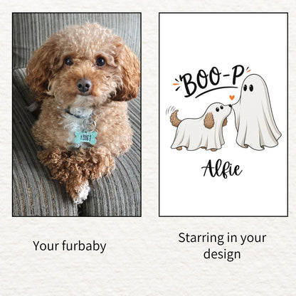 Custom Halloween Ghost Lumbar Pillow Case Starring Your Pet – “Boo‑p” Design