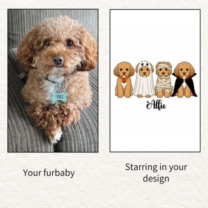 Custom Halloween Pillow Featuring Your Pet – 1–4 Pets, Mix & Match Costumes