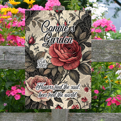 Personalized Aluminum Flower Garden Wall Sign –Name, Date & Quote