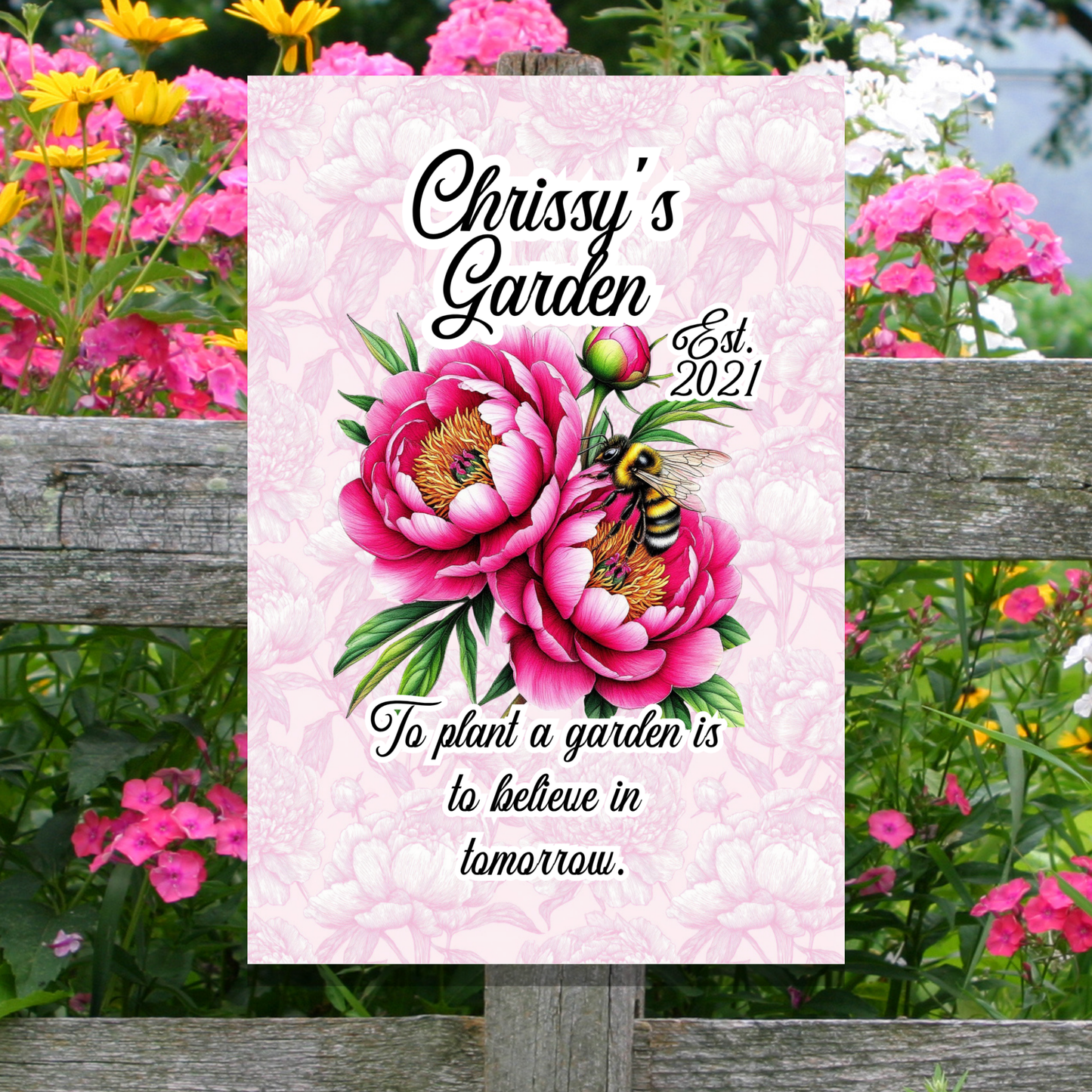 Personalized Aluminum Flower Garden Wall Sign –Name, Date & Quote