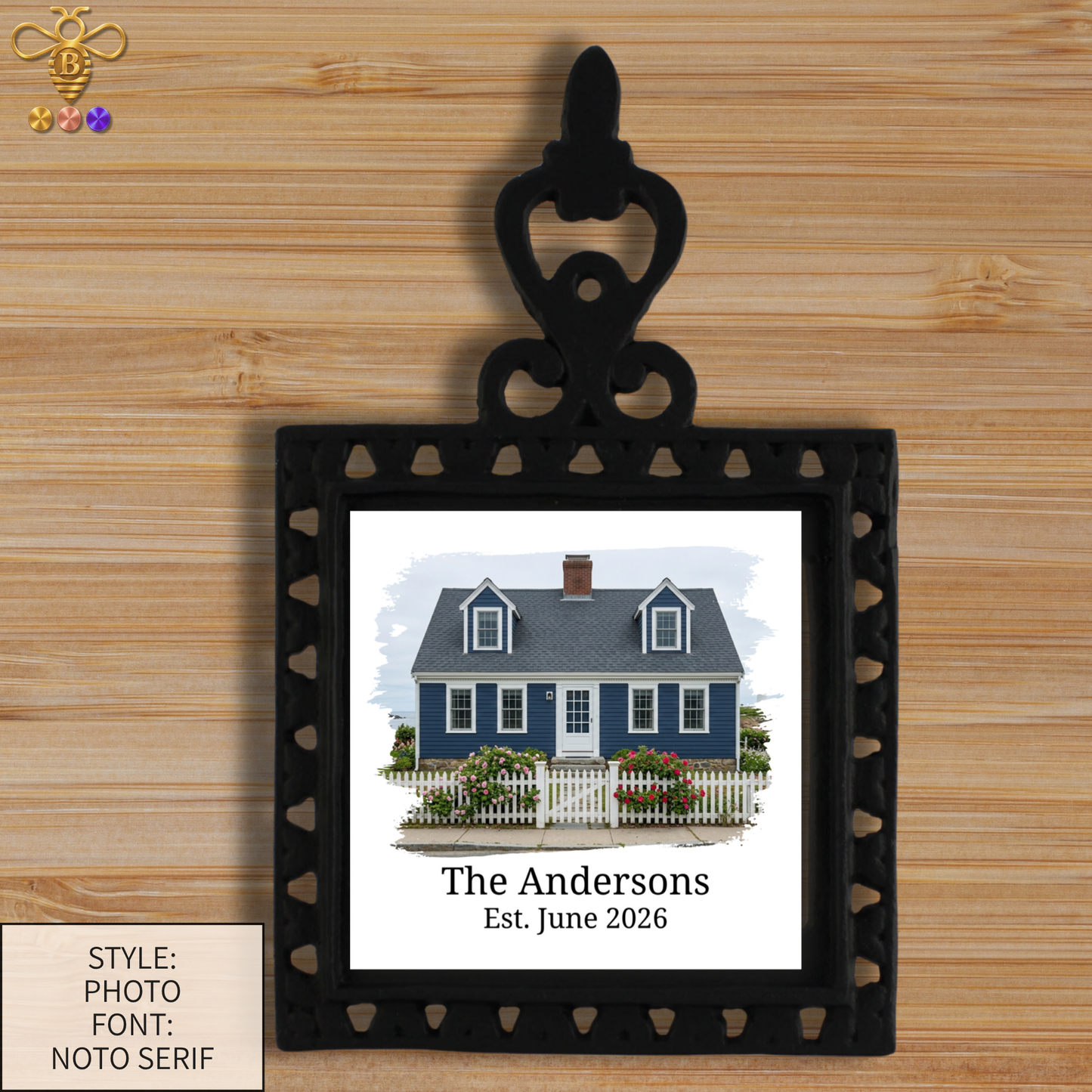 Tiles & Trivet (House Portrait) with Name & Est. Date (Choose Tile Type)
