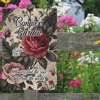 Personalized Aluminum Flower Garden Wall Sign –Name, Date & Quote