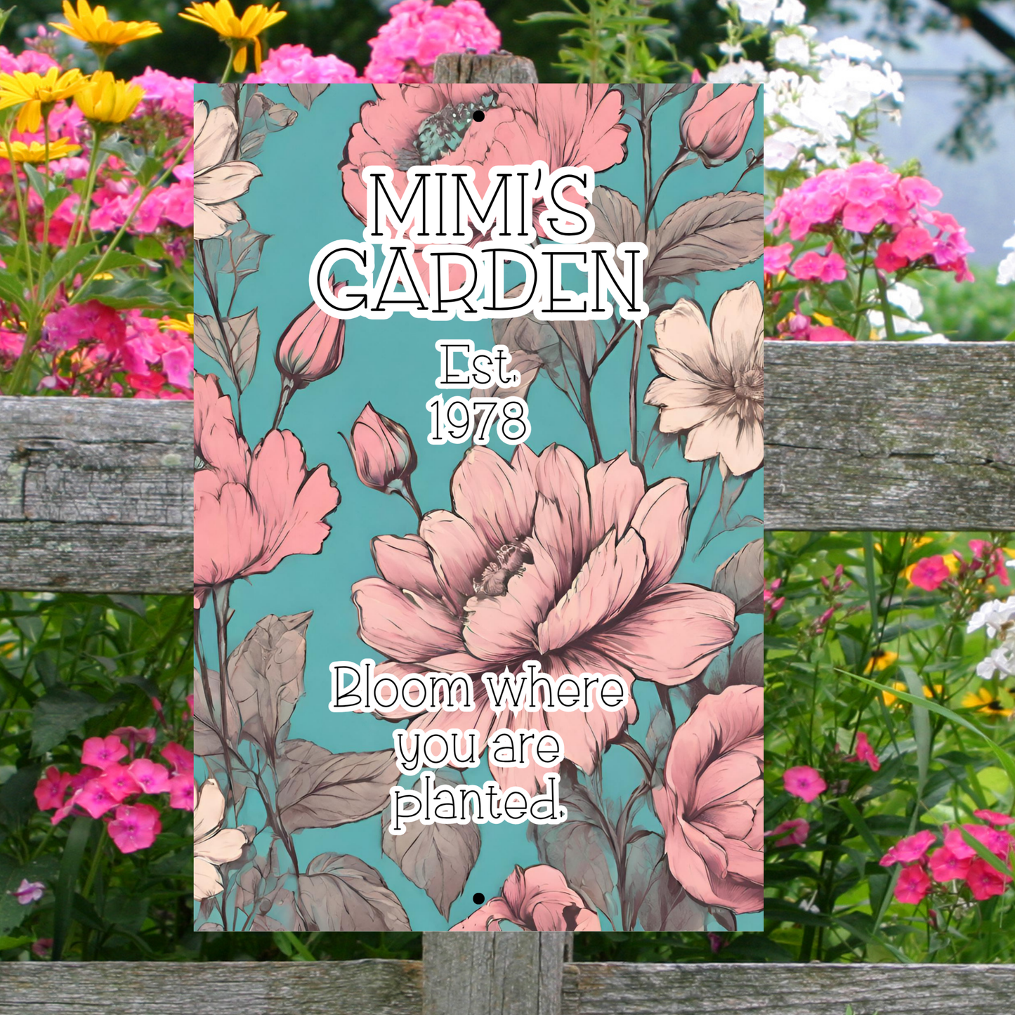 Personalized Aluminum Flower Garden Wall Sign –Name, Date & Quote