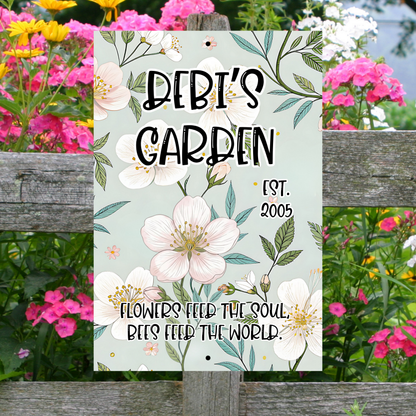 Personalized Aluminum Flower Garden Wall Sign –Name, Date & Quote