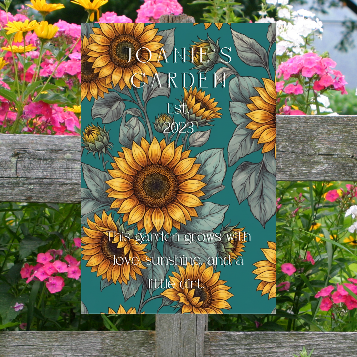 Personalized Aluminum Flower Garden Wall Sign –Name, Date & Quote
