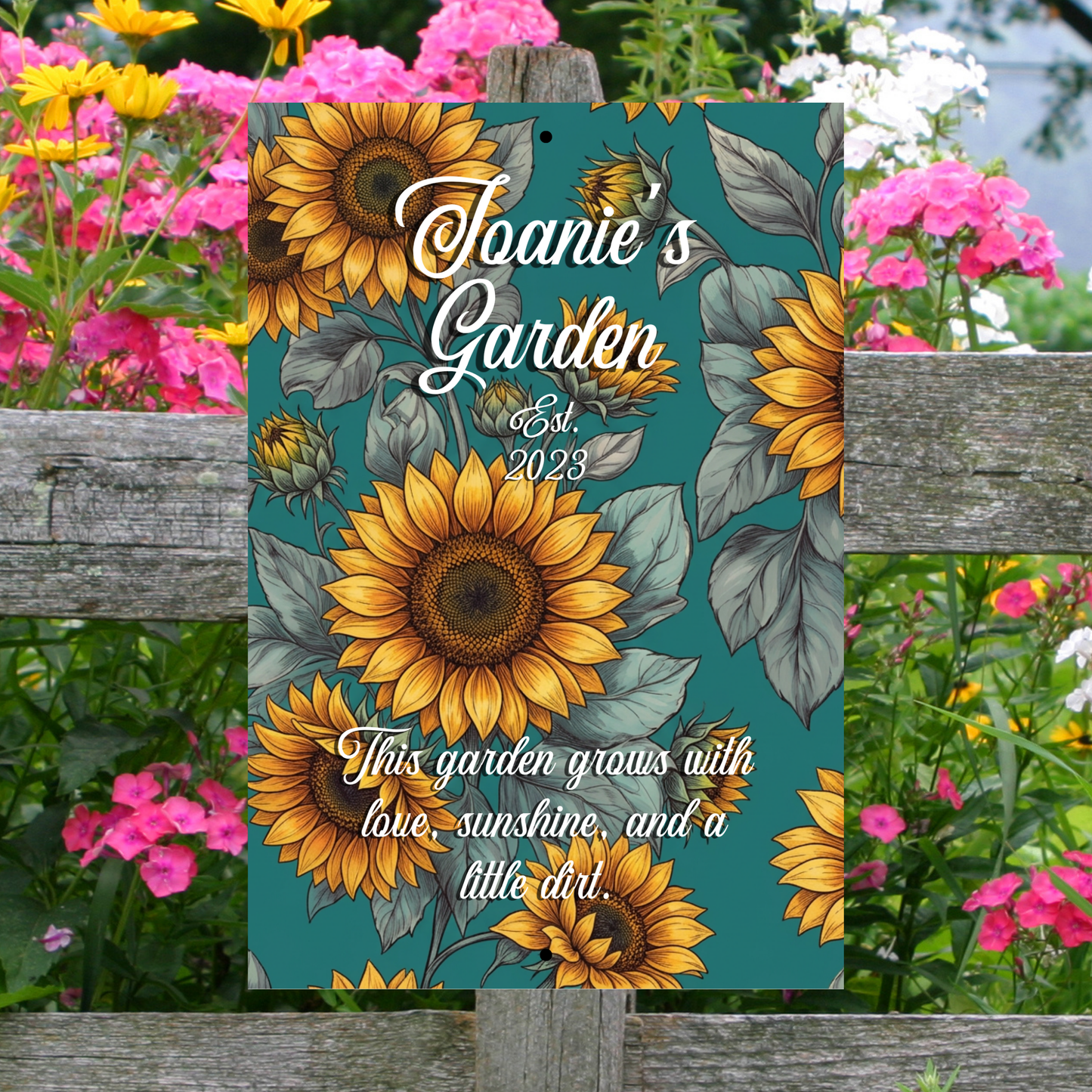 Personalized Aluminum Flower Garden Wall Sign –Name, Date & Quote