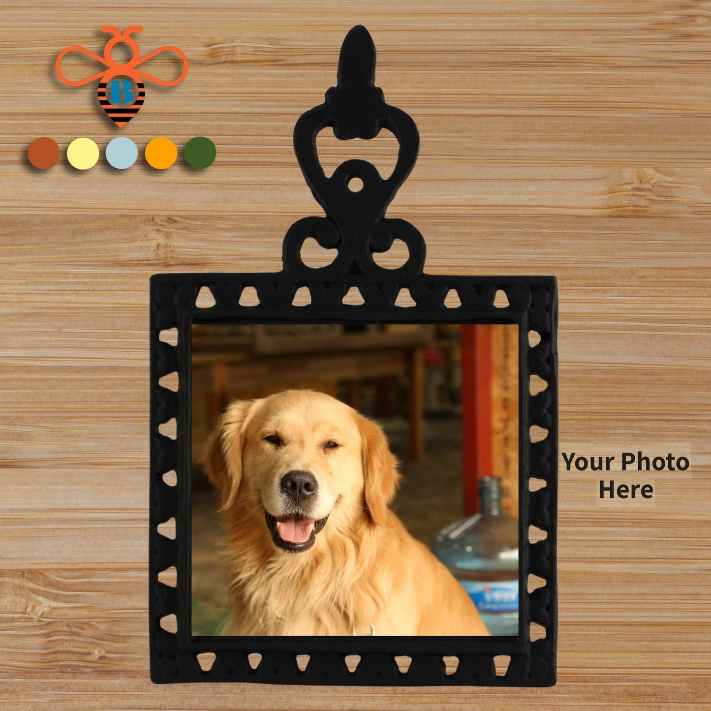 Personalized Interchangeable Photo Trivet – Cast Iron with Custom 4x4 Tile