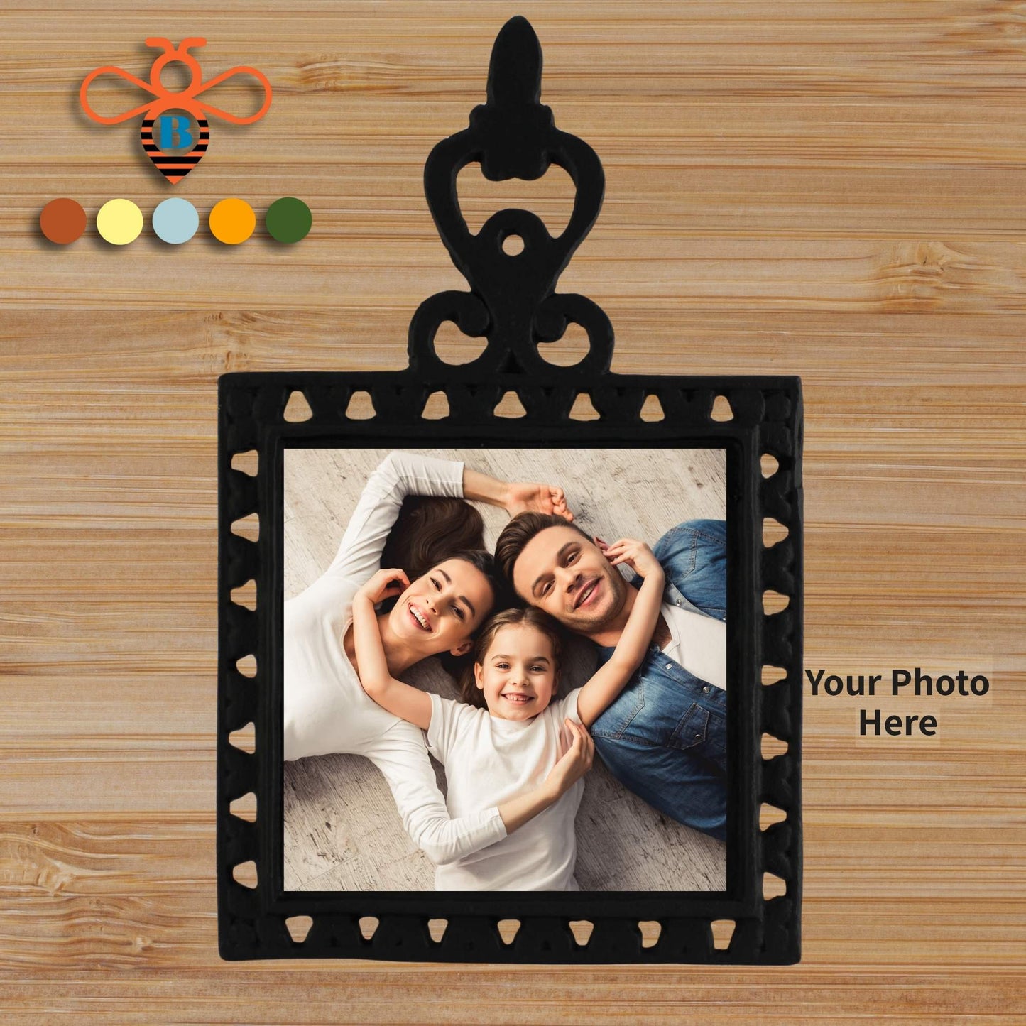 Personalized Interchangeable Photo Trivet – Cast Iron with Custom 4x4 Tile