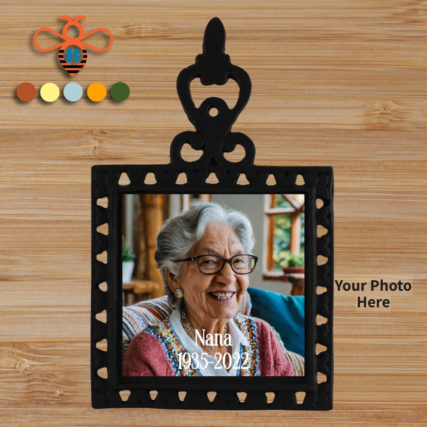 Personalized Interchangeable Photo Trivet – Cast Iron with Custom 4x4 Tile